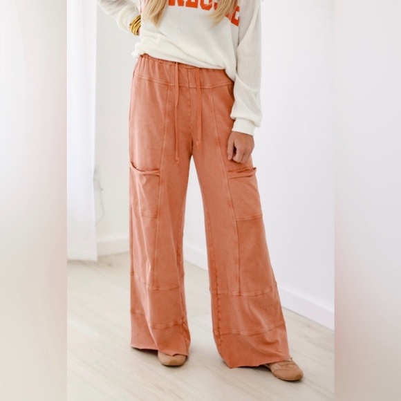 easel Pants - Easel Wide Leg Pants in Rust